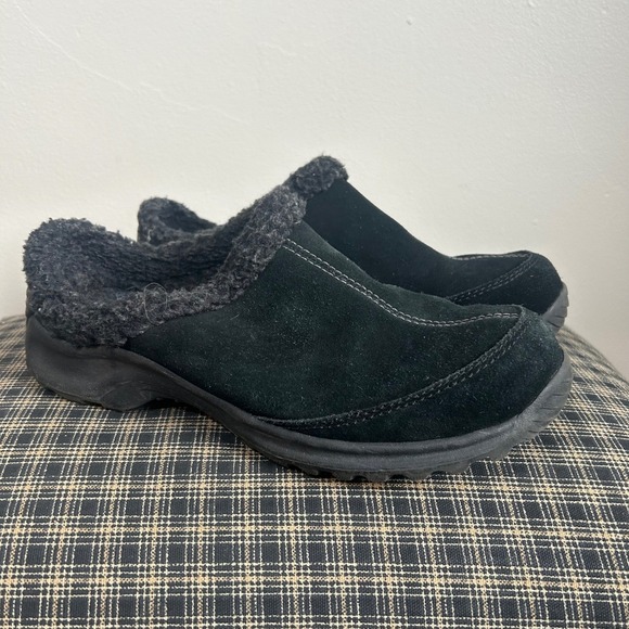 Lands End Black Suede Sherpa Lined Clogs Slip On Shoes‎ Womens Size 8.5 - Picture 2 of 5